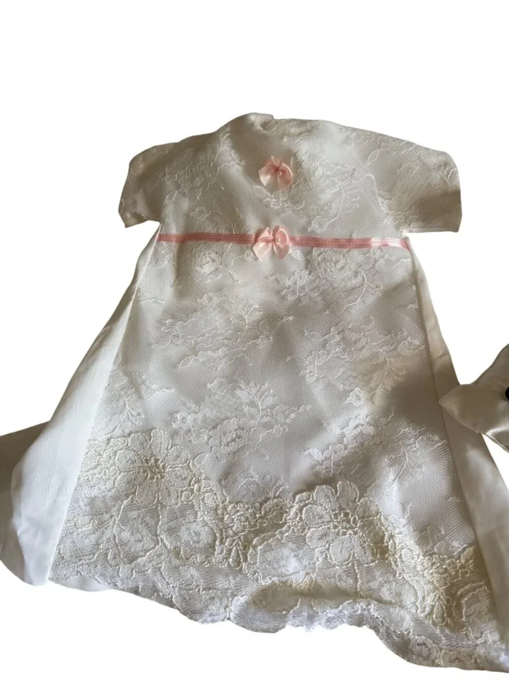 Vintage Doll Dress Set Satin & Lace 6 Outfits Ivory & Pink Bow Macthing Pillows
